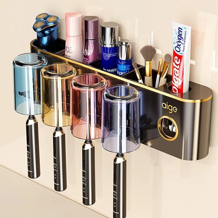 吸盘牙刷置物架壁挂式免打孔卫生间漱口杯架家庭电动牙膏牙刷架子