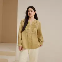 【优雅温柔衬衫】纤莉秀大码女装莱赛尔流光风舒适百搭上衣QK2657