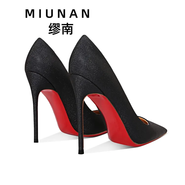 缪南高跟鞋女2025爆款洋气尖头细跟高跟鞋黑色红底高跟鞋秋季单鞋