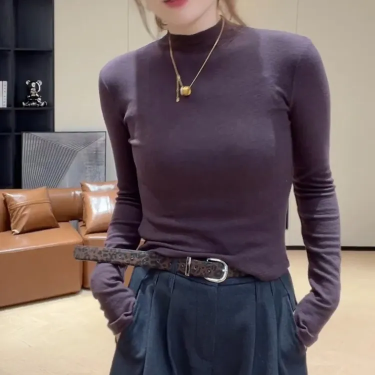 新款秋冬显瘦半领厚款打底上衣长袖T恤LK2507316