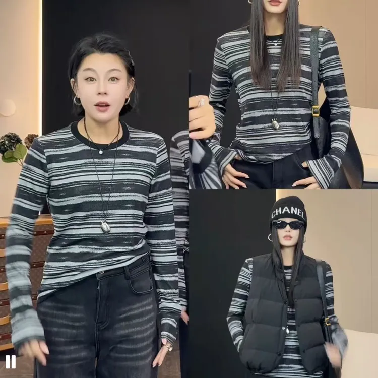 菲林家FL 91182【特立独行】 设计感条纹长袖