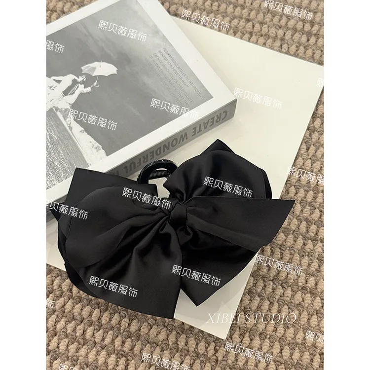 熙贝薇2 加大号层次高级感极简黑色百搭蝴蝶结发夹发饰 G5761