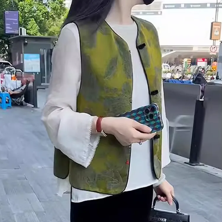 2025春秋季新款女士国风中式穿搭提花马甲外套时髦马夹背心上衣服