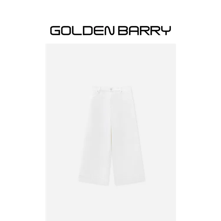 GOLDENBARRY白色九分阔腿牛仔裤简约百搭高腰裤子501173