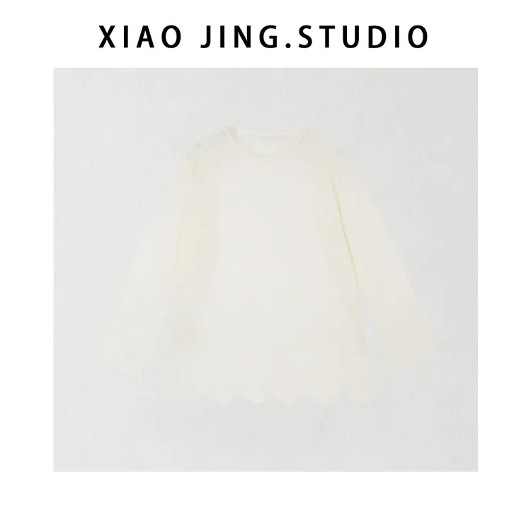 小静静一会【蕾丝罩衫】2025冬季新显瘦提花长袖打底T恤 2512C8700