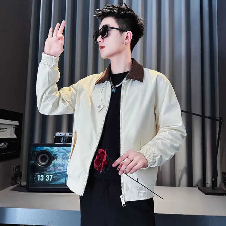 设计感翻领外套男春季潮流痞帅高级感上衣2025新款男士洋气夹克衫