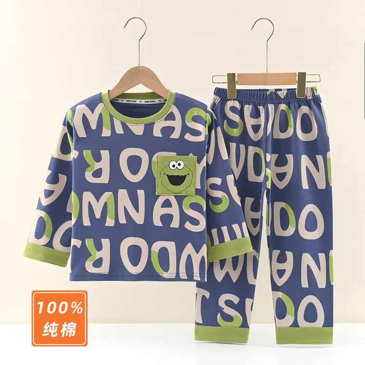 100%纯棉儿童睡衣秋季长袖套装卡通可爱男女孩中童宝宝纯棉家居服