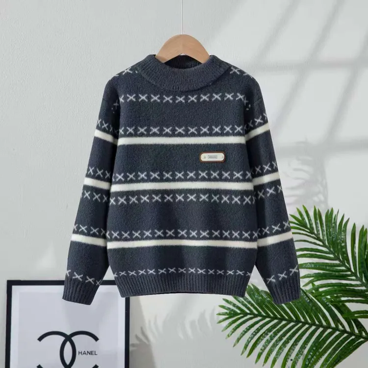 男童圆领2025新款轻职风毛衣文艺男童针织衫条纹加厚针织衫