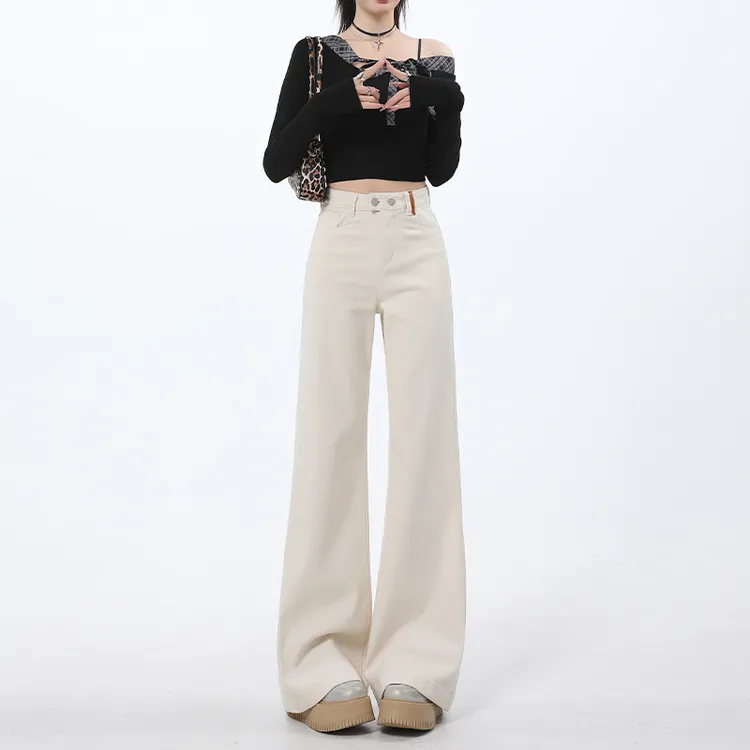 1839阔腿牛仔裤女今年流行腊肠狗2025年春季高腰遮腿直筒拖地裤