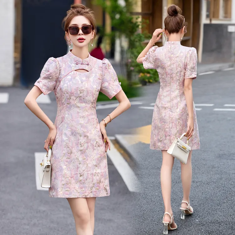 新中式改良旗袍连衣裙女小个子2025夏季新款国风时尚气质提花裙子