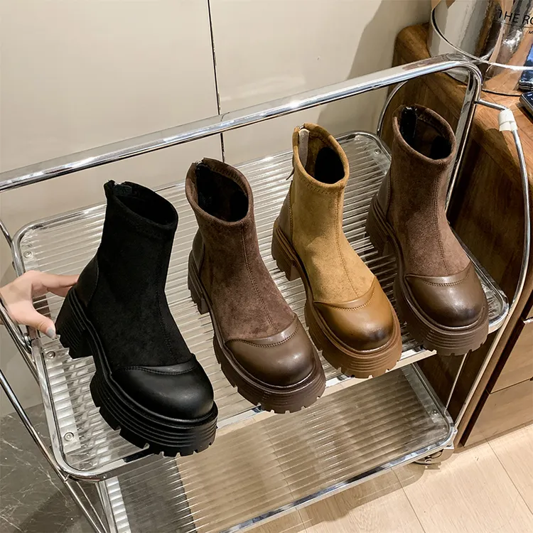 足美昔复古粗跟马丁靴女2025新款秋季英伦风小个子厚底瘦瘦短靴