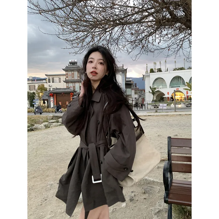 夏诗文 莱赛尔天丝亚麻宽松垂坠廓形系带风衣外套女