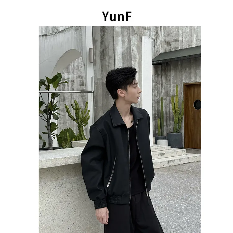 YunF 25A/W 秋季「荔枝纹 廓形」Celine风时尚纯色PU皮衣夹克外套
