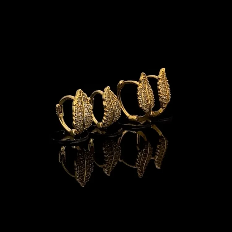 925银合成锆石耳饰 法式树叶百搭气质耳扣耳钉小众金色耳环轻奢