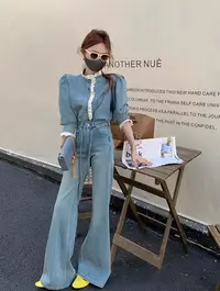 感阔腿牛仔裤女2025年新款高腰显瘦宽松垂感微喇弯刀直筒裤女9139