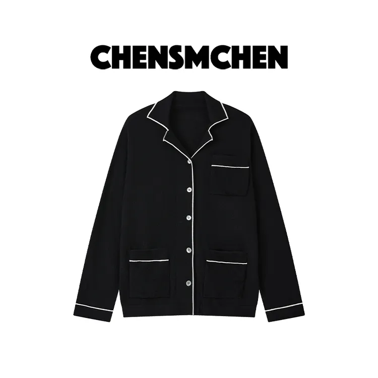 CHENSMCHEN 绵羊毛翻领长袖针织衫女舒适宽松显瘦上衣CSZ7271SL