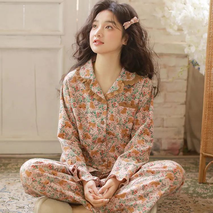 秋冬女款睡衣纯棉磨毛全棉高级感长袖甜美碎花休闲家居服两件套