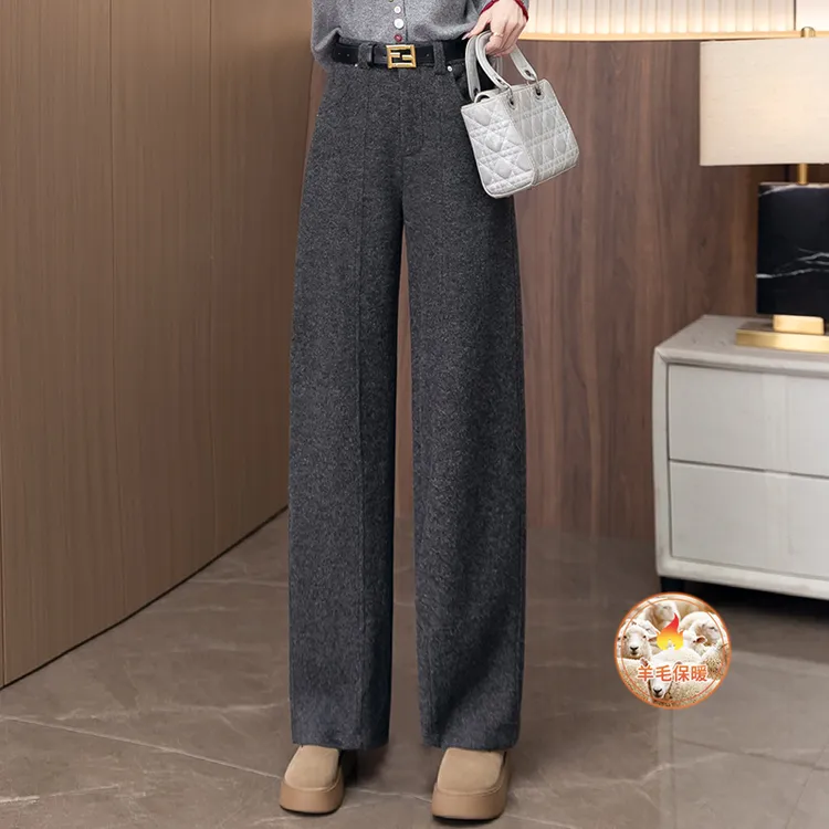 加厚羊毛呢弯刀裤女秋冬2025新款时尚高腰显瘦宽松保暖休闲阔腿裤