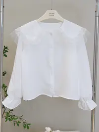 琳心丨早秋新款白色甜美娃娃领蕾丝拼接长袖衬衫 SM2629