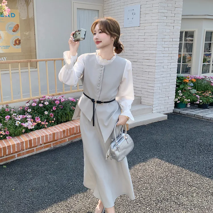 法式高级感通勤职业套装女2025早秋新款气质衬衫马甲半身裙三件套