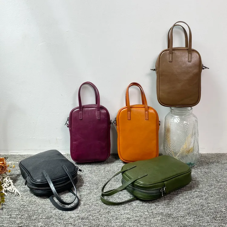 女款多巴胺小众透明网纱包女士手机包手机专用小包牛皮真皮上班