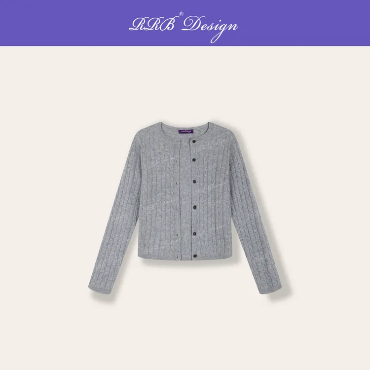 RRB Design「复古交织」羊毛绞花工艺显瘦百搭时尚圆领毛织开衫外套