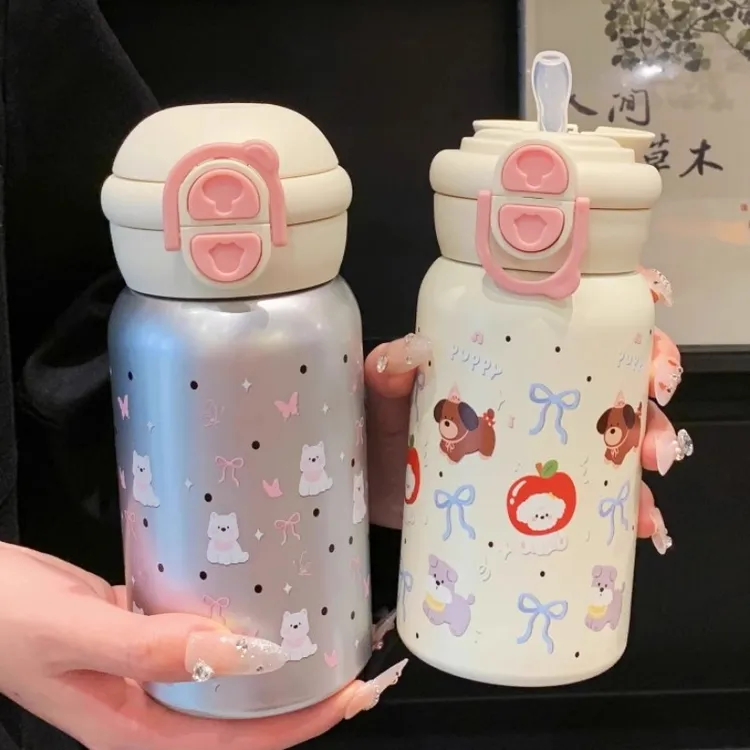 可爱双饮儿童保温杯女生高颜值上学专用便携吸管杯子2025新款水壶