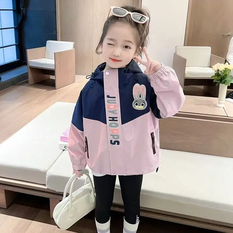 女童春秋装外套2025新款儿童朱迪兔子连帽风衣女孩春季冲锋衣018