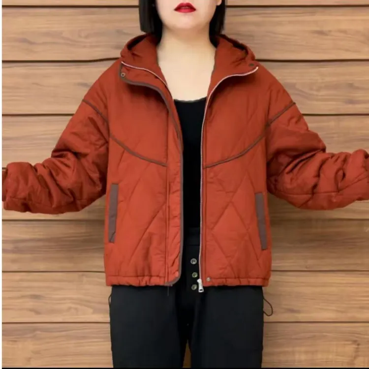 99保暖连帽拼接厚款常规款棉服棉衣宽松百搭女装加厚