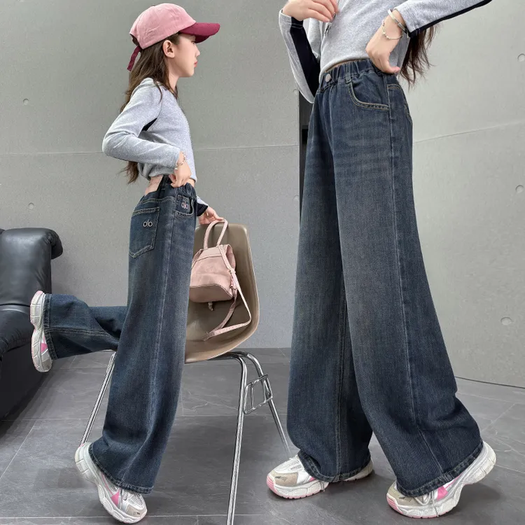 女童牛仔裤春秋款2025新款儿童洋气时髦直筒裤中大童休闲阔腿裤潮