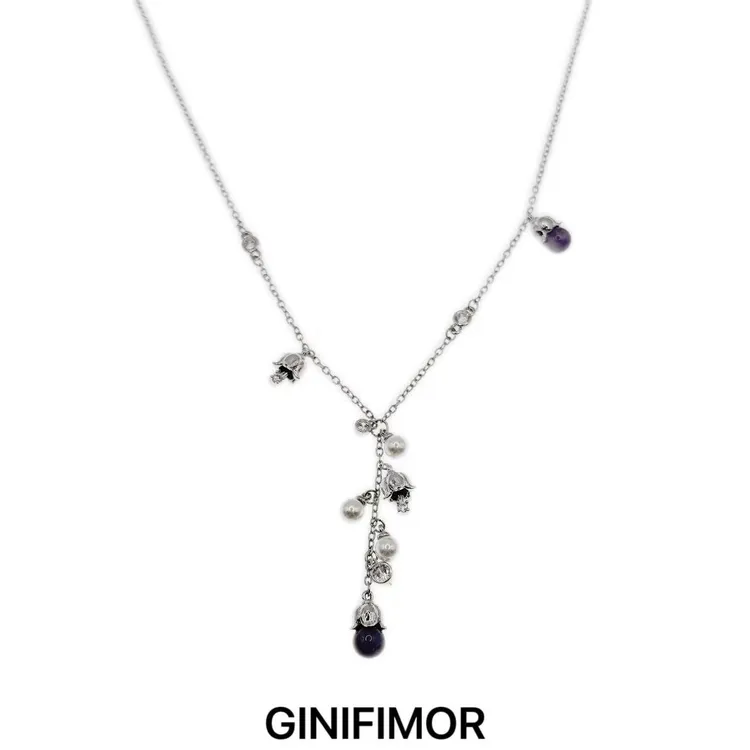 GINIFIMOR 铜合金锆石项链 a659 铃兰花仿珍珠流苏项链百搭锁骨链