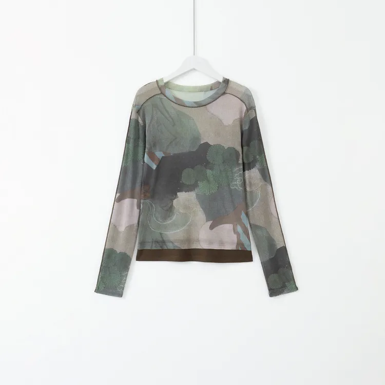 几里与麻 轻薄印花百搭打底衫 衣长50胸围86 2090346