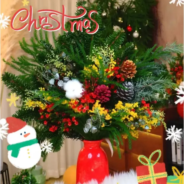 （雪落星垂）圣诞花束真绿植松树可做干花节日礼物氛围感花艺场景