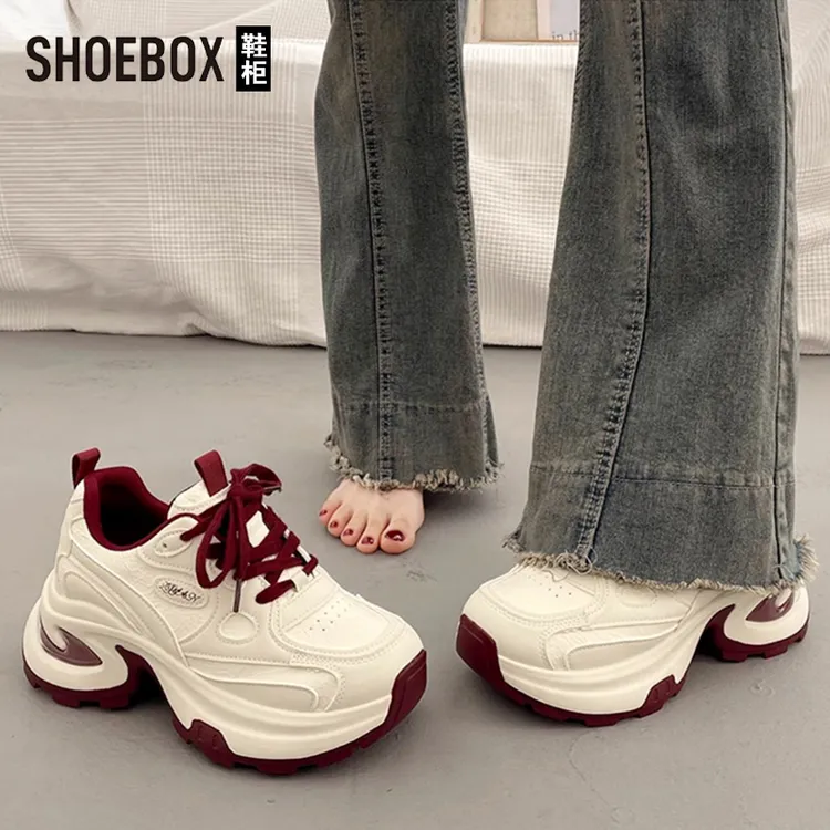 SHOEBOX鞋柜爆款松糕厚底老爹鞋女2025夏秋增高百搭休闲运动鞋