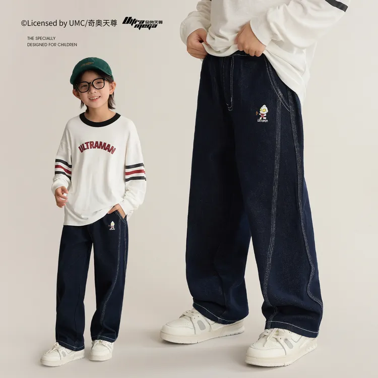 辰辰妈【保护色】男童经典奥特曼牛仔裤2025儿童磨毛休闲裤8817DA