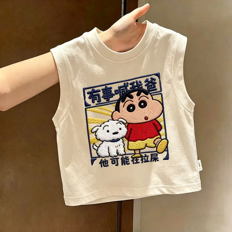 有事喊我爸卡通蜡笔小新印花纯棉坎肩无袖背心小众百搭洋气上衣爆