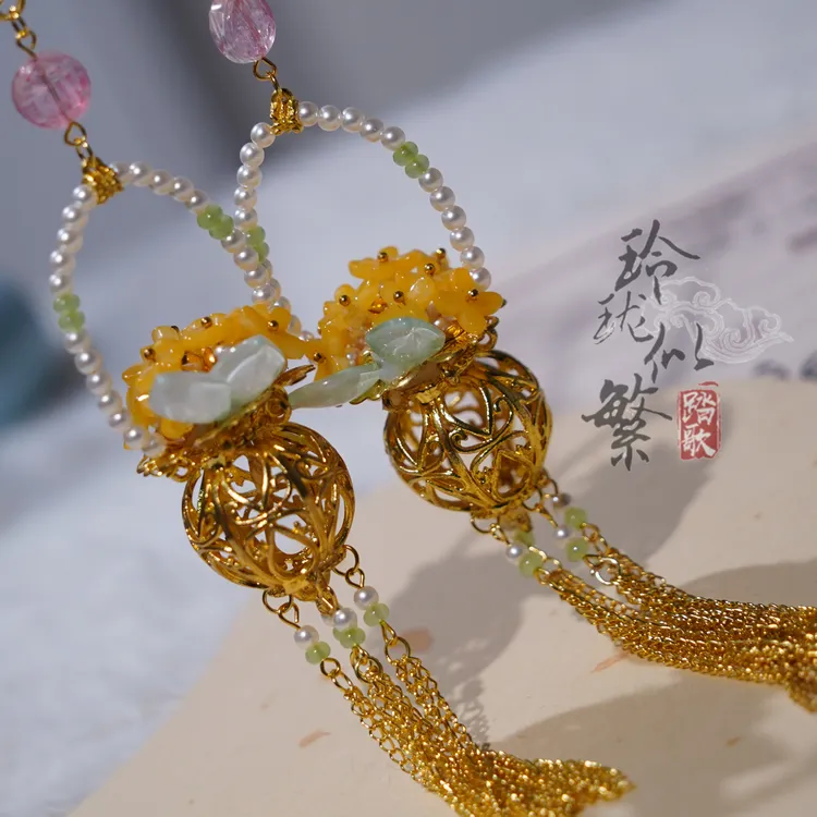 可盘发古风中秋桂花提篮秋冬汉服配饰品发簪子步摇流苏古风礼物