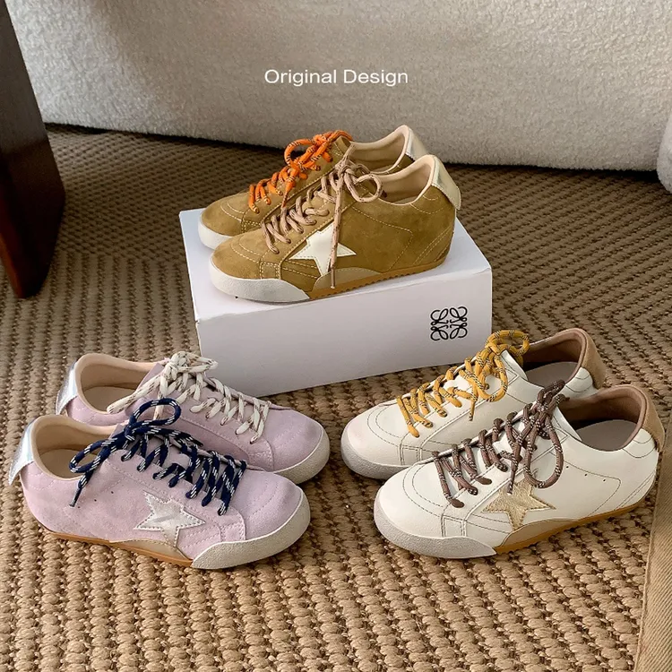 复古拼色做旧星星小脏鞋女2025新款百搭休闲系带运动德训鞋板鞋女