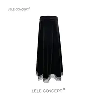 LELE CONCEPT丨新款时尚优雅女人味下拼蕾丝丝绒半裙Q0484