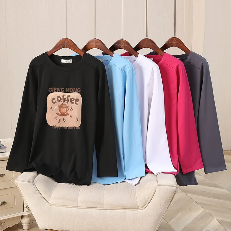 3387大码女装休闲烫画上衣2025春季新款胖MM洋气衣服女宽长袖T恤