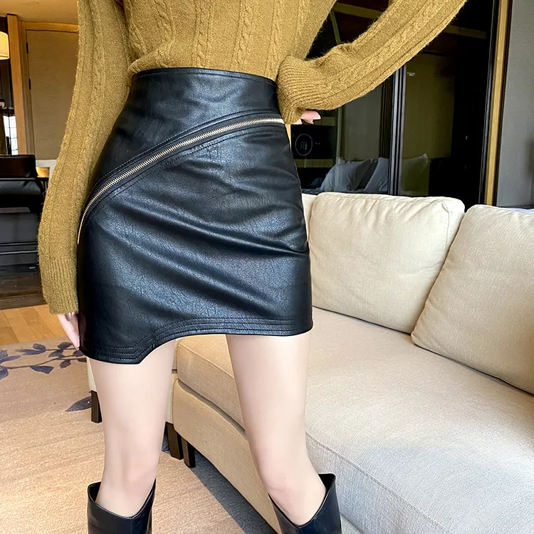 不规则拉链半身裙女秋季新款时尚高腰辣妹包臀裙小个子a字短裙子