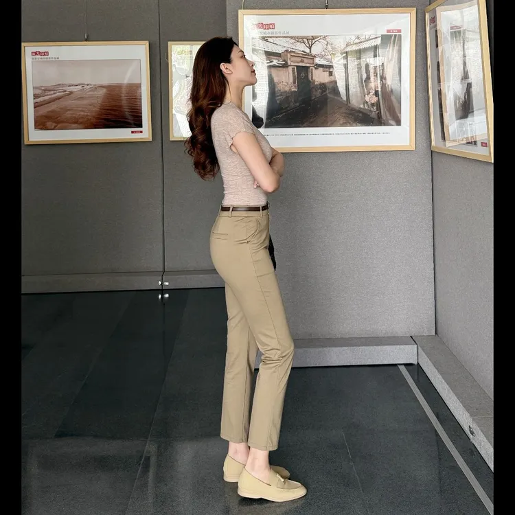 【新款】JINJING新款法棍烟管裤高弹免烫抗皱通勤高腰显瘦职业西裤