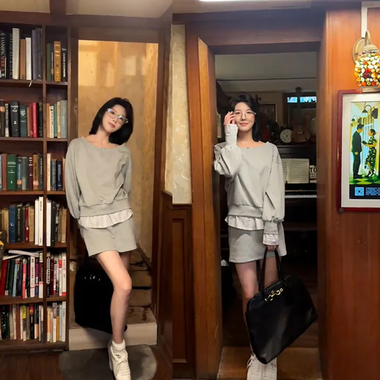 2025秋季新款设计感一整套法式时尚百搭宽松上衣女休闲裙裤两件套