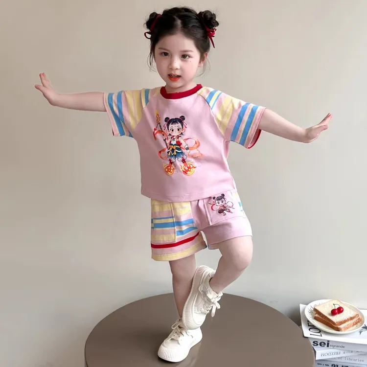 哪吒儿童服装女童夏季套装2026新款炸街女宝宝短袖夏装运动两件套