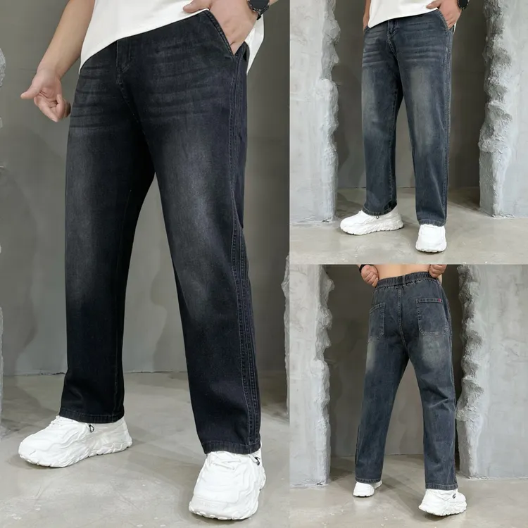 胖语大码男装 2025年秋冬重工水洗百搭男士休闲直筒牛仔裤9815#F