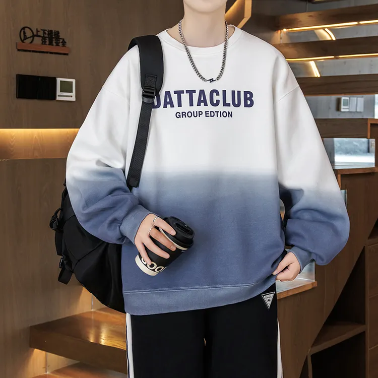 2025秋款渐变字母圆领卫衣男休闲潮流百搭宽松初高中学生卫衣