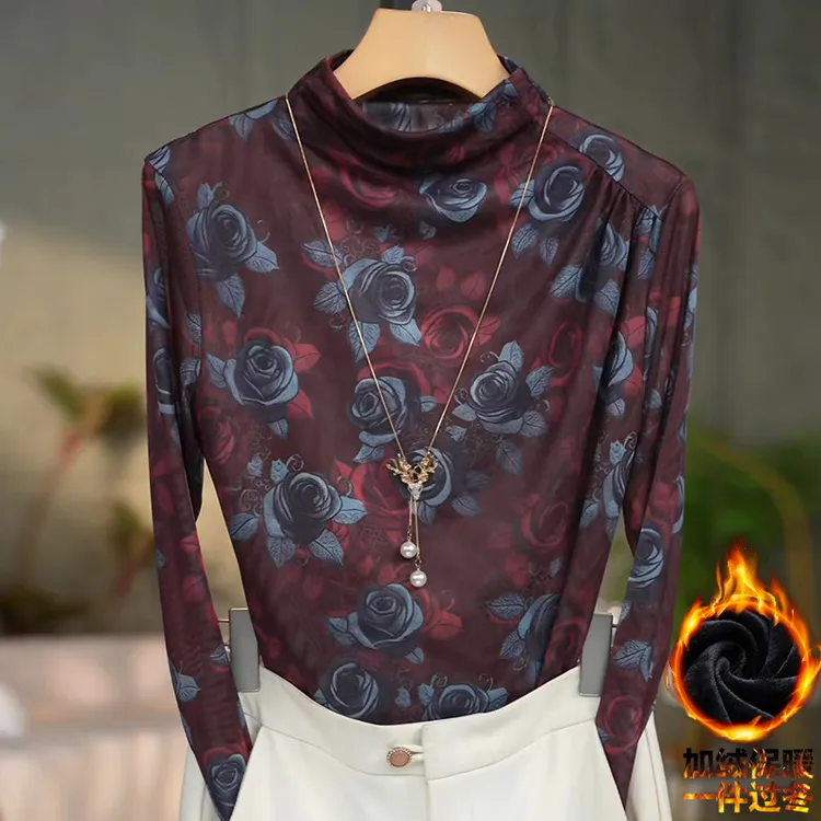 550#加绒高贵上档次小衫2025新款潮流气质时尚显瘦网纱打底衫