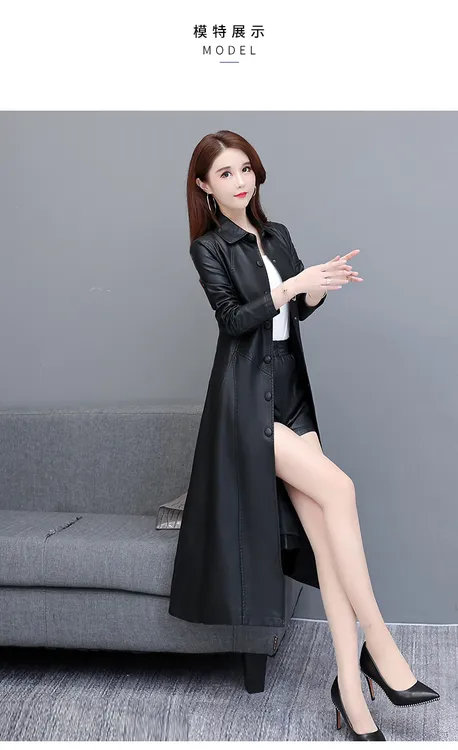 真皮皮衣女中长款绵羊皮修身显瘦过膝皮风衣中年女士春秋装皮外套