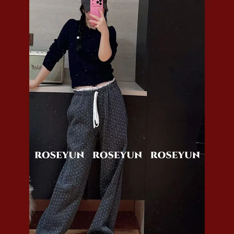 【Rose Yun】蕾丝镂空花边腰头波点绵羊毛卫裤    JY115005