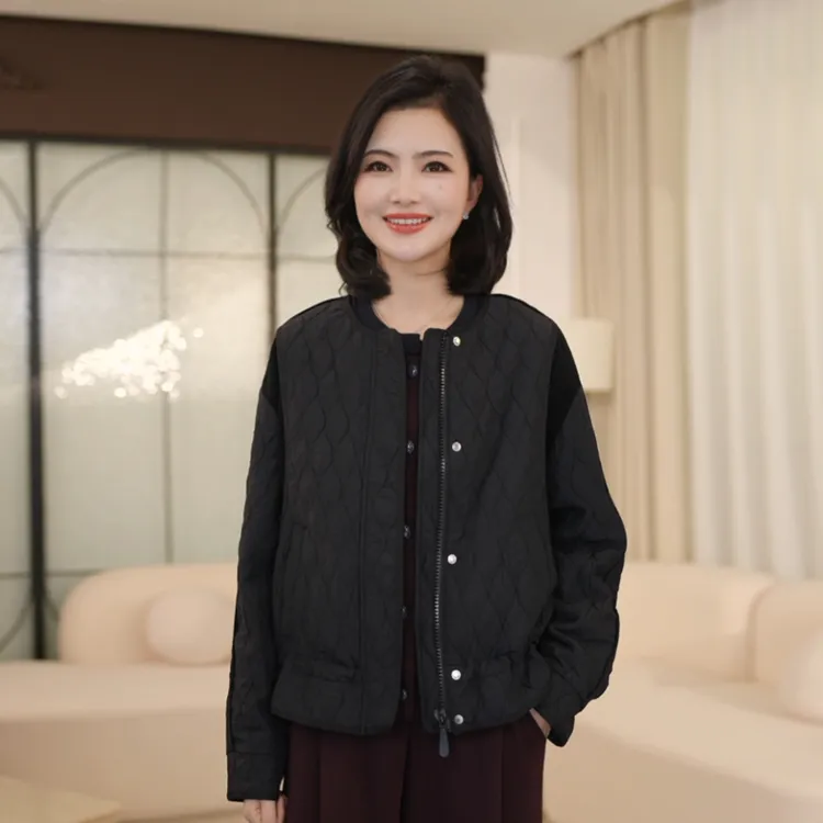 枫竺阿楠anan休闲圆领绗缝拼接结构夹薄棉棉服女秋出游服饰外套